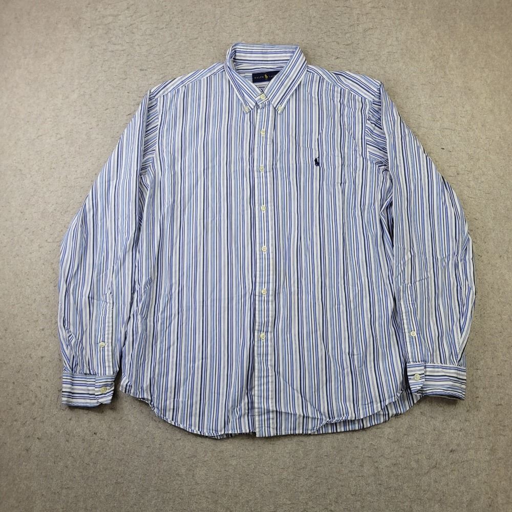 Ralph Lauren Shirt Mens XL Blue Striped Long Sleeve Button Down Preppy Pony